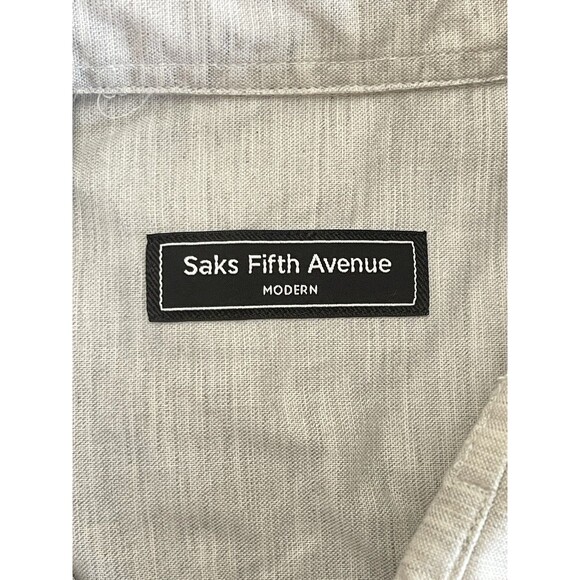 Saks Fifth Avenue Men’s Shirt L Gray Cotton Long Sleeve Colorblock Stripe Casual - Picture 5 of 9